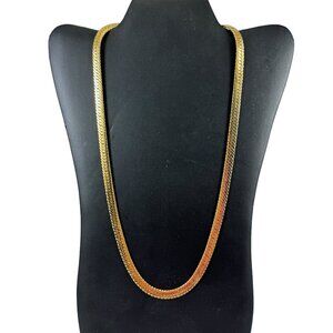 Givenchy Shiny Gold Wide Herringbone Chain Fashion Necklace 23" Vintage 1980s